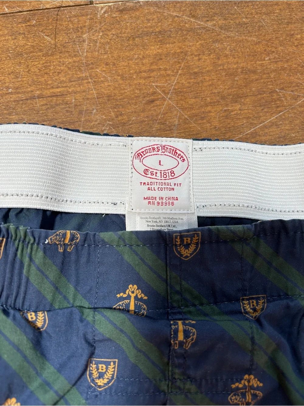 Vintage Brooks Brothers Boxers Large Blue Green Stripe Gold Crest Cotton Ivy